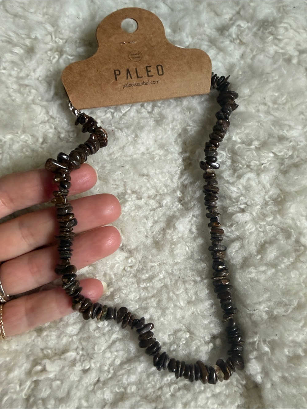 NWT - Paleo Bronzite Brown Beaded Necklace - Natural Chip Stone Strand